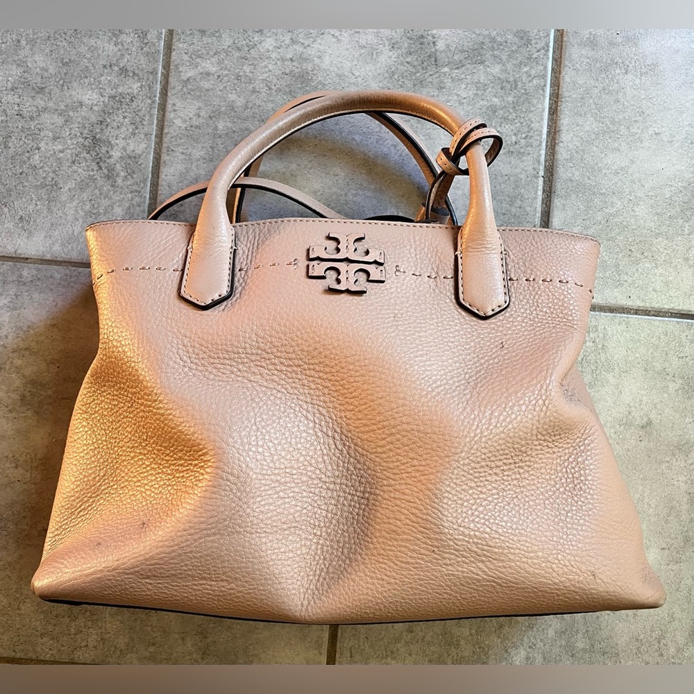 Authentic Tory Burch handbag in good condition McGraw logo pink beige 2way